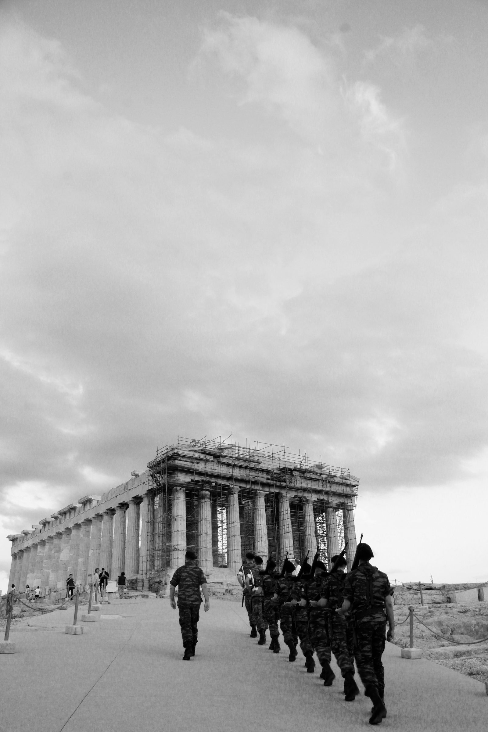 Soldiers marching toward the Parthenon, Athens